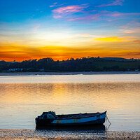 Buy canvas prints of small fishing boat at sunset by Rick Pearce