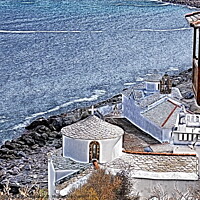 Buy canvas prints of Churches and sea, Skopelos by Paul Boizot