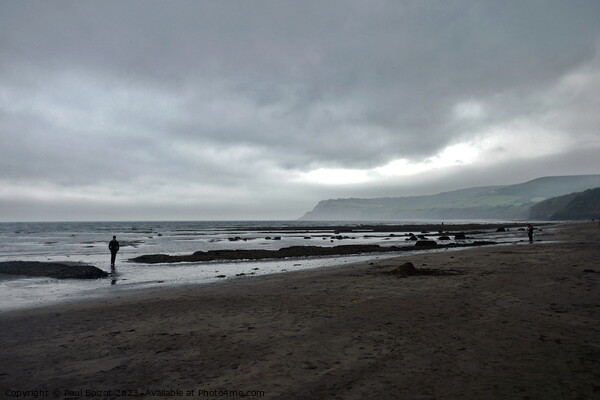 Beach with storm clouds, Robin Hood’s Bay Picture Board by Paul Boizot