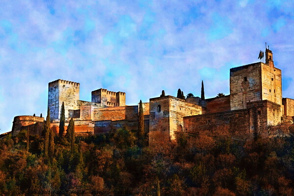 Alhambra from Albaicin, Granada, watercolour effect Picture Board by Paul Boizot