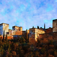 Buy canvas prints of Alhambra from Albaicin, Granada, watercolour effect by Paul Boizot
