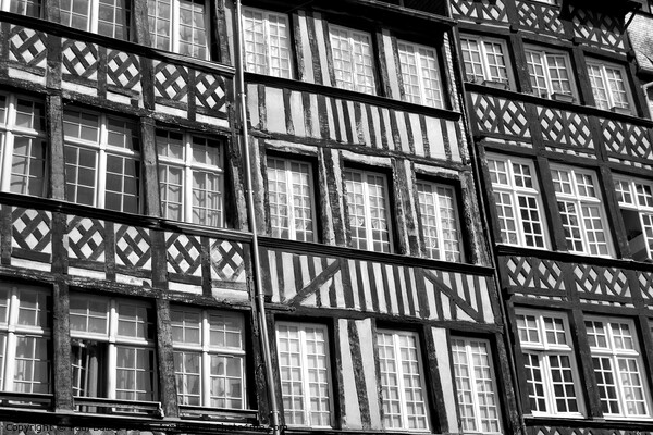 Medieval house fronts, Rennes, monochrome Picture Board by Paul Boizot