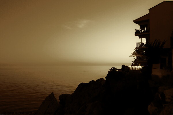 Sunset at Nerja, Spain, sepia Picture Board by Paul Boizot