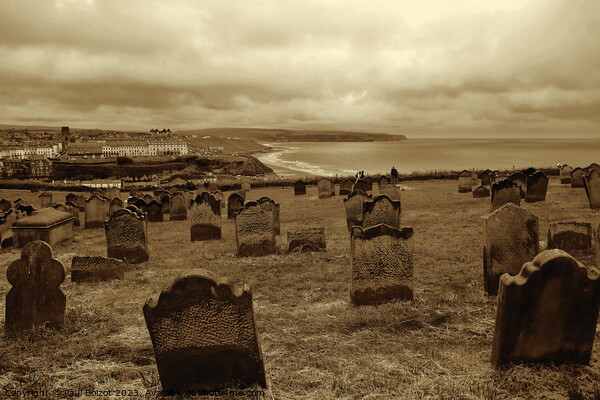 St. Mary’s churchyard view, Whitby, sepia Picture Board by Paul Boizot