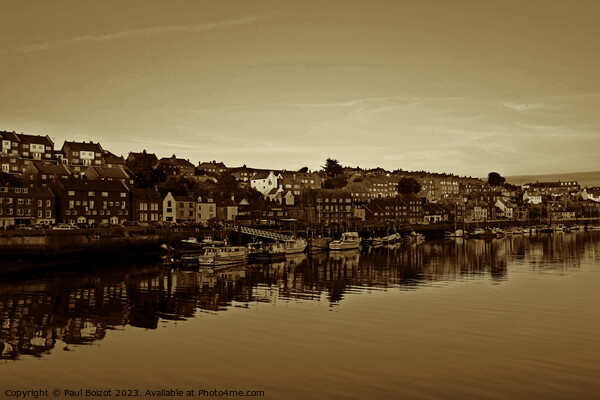 Whitby river reflections, sepia Picture Board by Paul Boizot