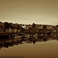Buy canvas prints of Whitby river reflections, sepia by Paul Boizot