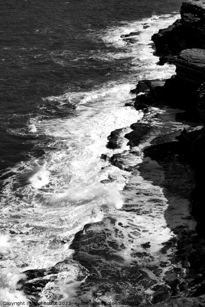 Waves on the rocks, Filey Brigg 4, monochrome Picture Board by Paul Boizot