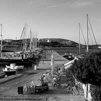 Buy canvas prints of Lipsi morning boats and ouzerie, monochrome by Paul Boizot