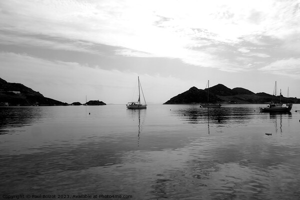 Sea reflects sky, Grikos, monochrome Picture Board by Paul Boizot