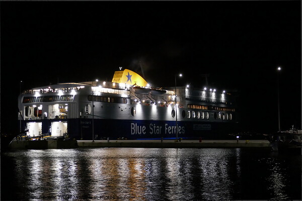 Ferry at night, Kos Town Picture Board by Paul Boizot