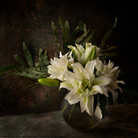 Buy canvas prints of White lilies, Still life by Lesley Carruthers
