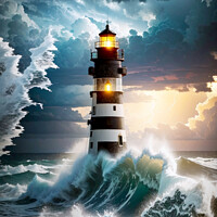 Buy canvas prints of A Stormy Night By The Lighthouse by AI Creations