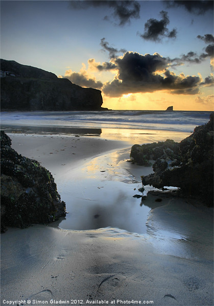 Trevaunance Cove Sunset, St Agnes Picture Board by Simon Gladwin
