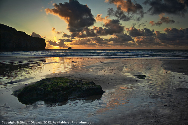 Sunset at Trevaunance Cove, St Agnes Picture Board by Simon Gladwin