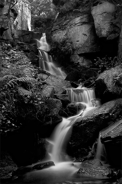 Lumsdale Falls in Black and White Picture Board by Simon Gladwin