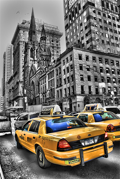 Yellow Cabs Outside Tiffanys Picture Board by Simon Gladwin