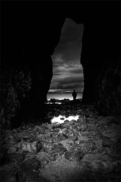 Lydstep cavern,Tenby in Black and White Picture Board by Simon Gladwin