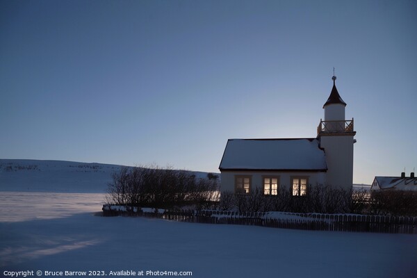 Snowy church in Iceland Picture Board by Bruce Barrow