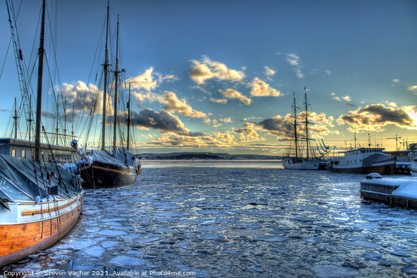 Frozen Oslo Harbour Picture Board by Steven Vacher
