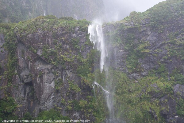 Hanging waterfall, Milford Sound, New Zealand Picture Board by Emma Robertson