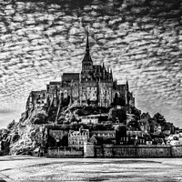 Buy canvas prints of Mont Saint-Michel, splendid in black and white by Alan Dickinson