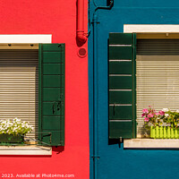 Buy canvas prints of Contrasting colourful windows, Burano. by Bailey Cooper
