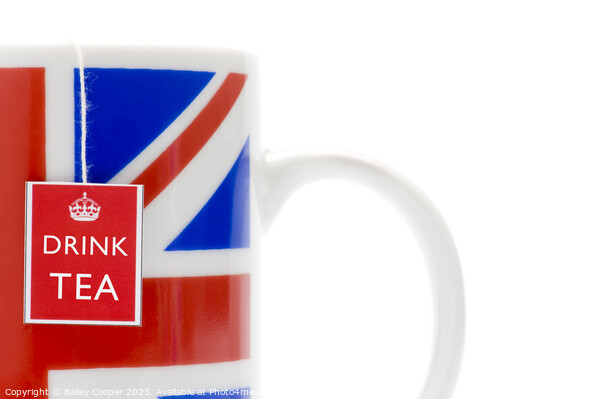 Drink Tea label on tea bag in union jack mug Picture Board by Bailey Cooper