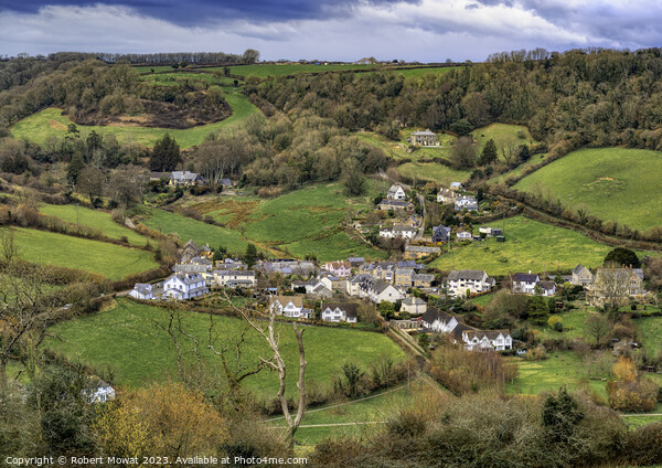 Branscombe village, Devon. From the Southwest Coastal Path Picture Board by Robert Mowat