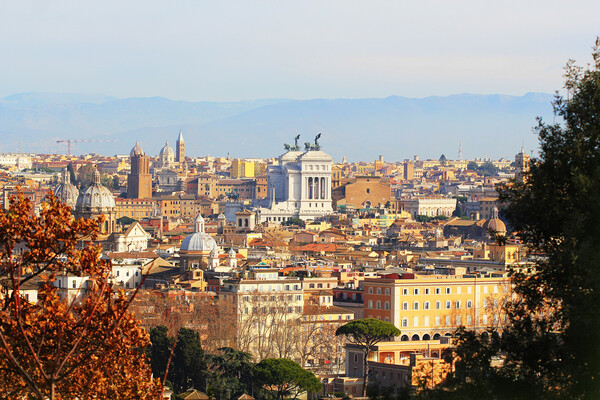 Rome (Italy) - The view of the city from Janiculum hill and terrace, with Vittoriano, Trinit� dei Monti church and Quirinale palace. Picture Board by Virginija Vaidakaviciene