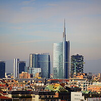 Buy canvas prints of Milan skyline with modern skyscrapers in Porto Nuovo business district, Italy. Panorama of Milano city for background by Virginija Vaidakaviciene