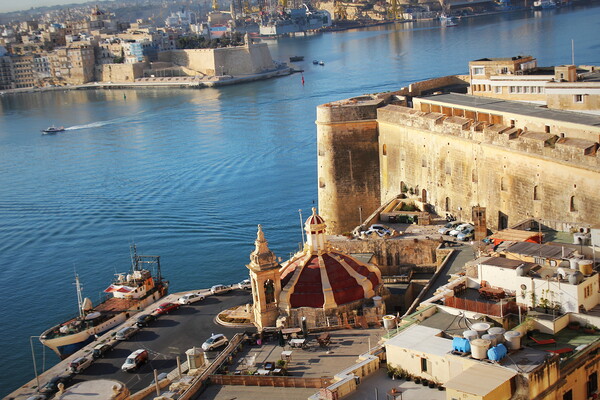 Panoramic skyline view of ancient defences of Valletta, Tree cities and the Grand Harbor, Malta Picture Board by Virginija Vaidakaviciene