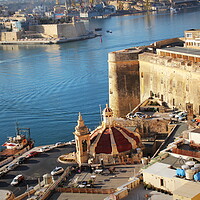 Buy canvas prints of Panoramic skyline view of ancient defences of Valletta, Tree cities and the Grand Harbor, Malta by Virginija Vaidakaviciene