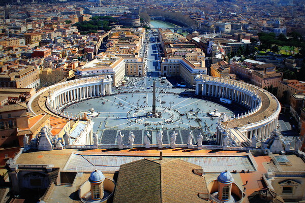 View of St Peter's Square from the roof of St Peter's Basilica, Vatican City, Rome, Italy Picture Board by Virginija Vaidakaviciene