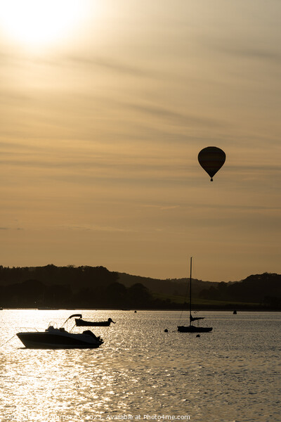A hot air balloon flying over the River Exe as see Picture Board by Ambrosini V