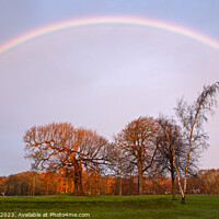 Buy canvas prints of Rainbow at sunset. Edinburgh, Scotland, UK by Arch White