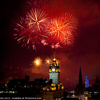 Buy canvas prints of Edinburgh fireworks, city centre, Scotland, UK by Arch White