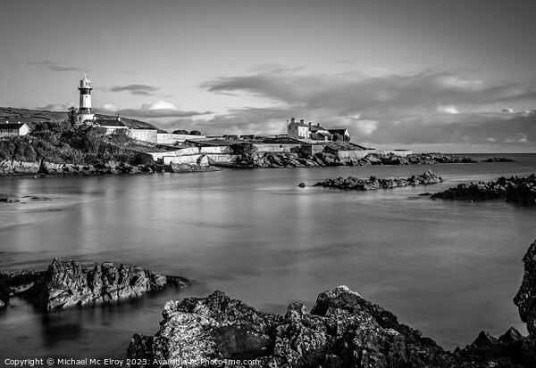 Shroove Lighthouse, Inishowen, Ireland in Black and White Picture Board by Michael Mc Elroy