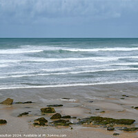 Buy canvas prints of Rocks on the beach, Watergate Bay. by Stephen Noulton