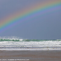 Buy canvas prints of Rainbow at Watergate Bay Beach by Stephen Noulton