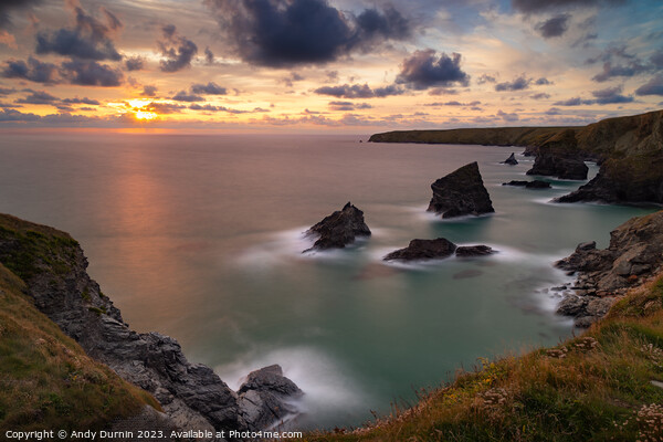 Bedruthan Steps Sunset Picture Board by Andy Durnin