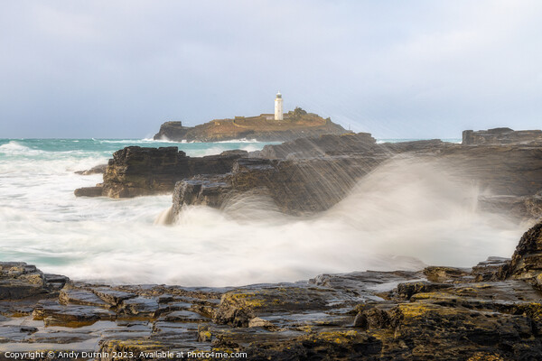 Harmony of Elements: Godrevy Lighthouse in the Dance of Sea and  Picture Board by Andy Durnin