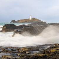 Buy canvas prints of Harmony of Elements: Godrevy Lighthouse in the Dance of Sea and  by Andy Durnin