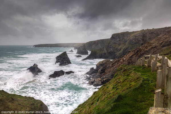 Nature's Fury: Bedruthan Steps in the Storm Picture Board by Andy Durnin