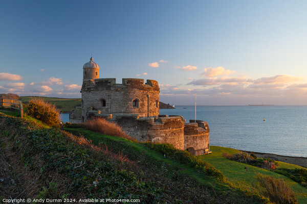 Sunset Light Reflecting on St Mawes Castle  Picture Board by Andy Durnin