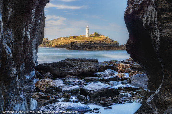 Godrevy Lighthouse: Framed by Nature's Embrace Picture Board by Andy Durnin