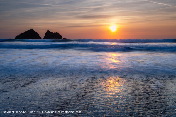 Holywell Bay Sunset Reflection Picture Board by Andy Durnin