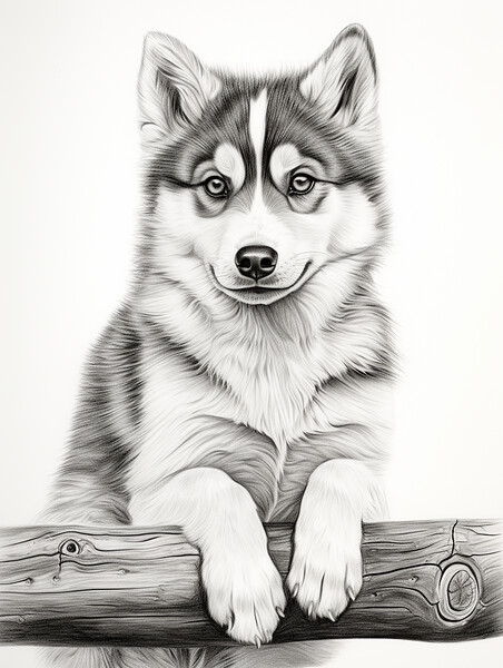 Alaskan Klee Kai Pencil Drawing Picture Board by K9 Art