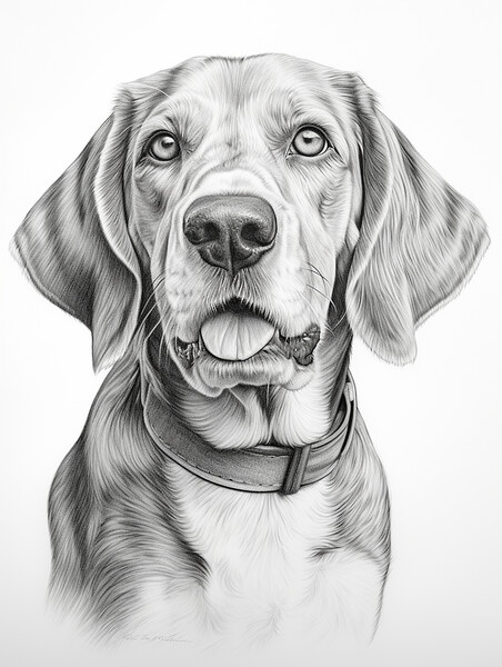 American English Coonhound Pencil Drawing Picture Board by K9 Art