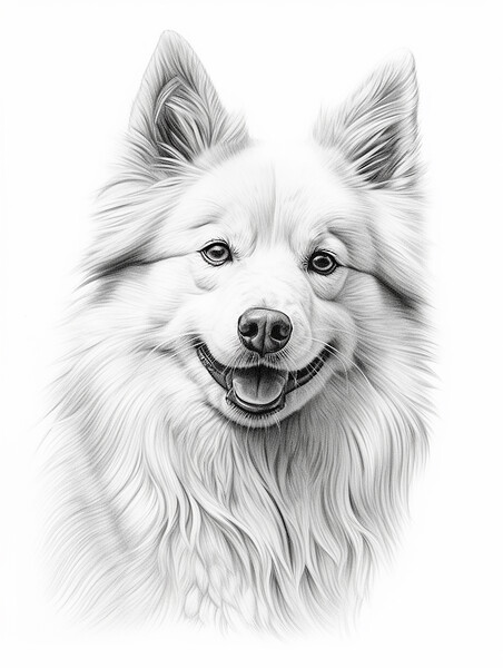 American Eskimo Dog Pencil Drawing Picture Board by K9 Art
