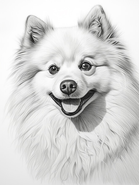 American Eskimo Dog Pencil Drawing Picture Board by K9 Art